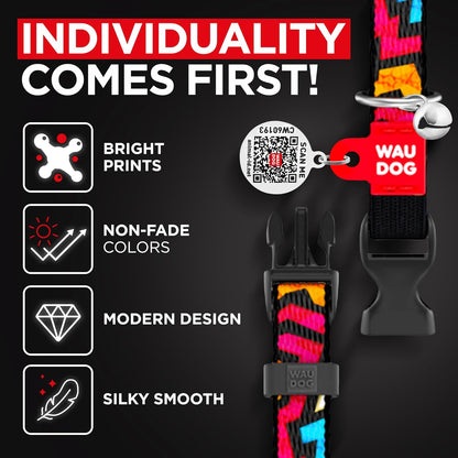 WAUDOG Nylon Cat Collar with Removable Bell and QR ID Tag for Small, Medium and Large Breeds Adjustable Long Lasting Durable Kitten Collars Boy & Girl