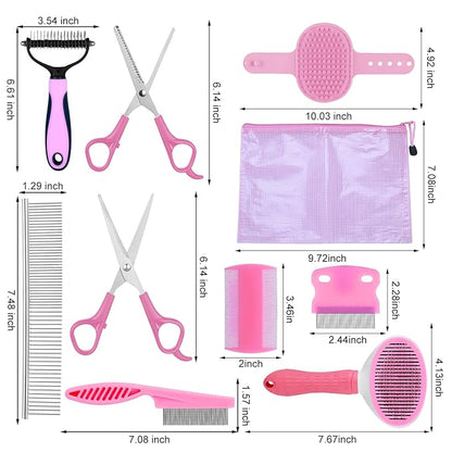 Complete Pet Grooming Solution by Dog - 9PCS Kit with Slicker Brush, Deshedding Tool, and Grooming Comb for All Breeds and Sizes, Promotes Healthy Skin and Coat