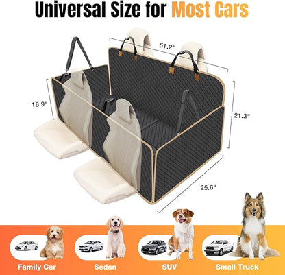 Dog Car Seat Cover for Back Seat, Dog Car Bed Cover with Hard Bottom, Backseat Extender Hammock for Mid-Sized Truck/SUV 8 Panels - Black