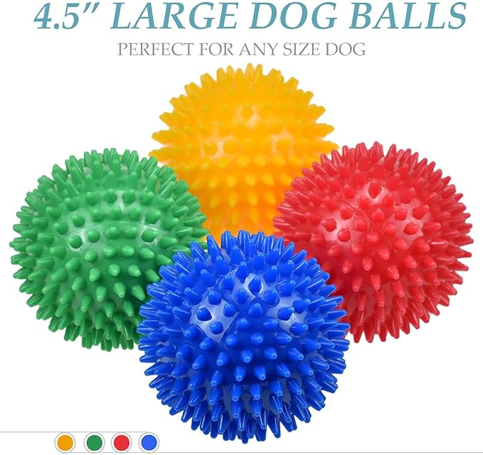 Dog Balls 4.5” Squeaky Dog Toys Spikey Ball for Aggressive Chewers Heavy Duty Teething Large Medium Durable Dogs Balls (4 Pack)