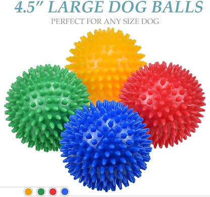 Dog Balls 4.5” Squeaky Dog Toys Spikey Ball for Aggressive Chewers Heavy Duty Teething Large Medium Durable Dogs Balls (4 Pack)