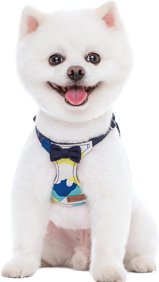 Puppytie No Pull xs Dog Harness with Multifunction Dog Leash,Soft Adjustable No Choke Escape Proof Pet Harness Vest,Suede Bow Navy,XS
