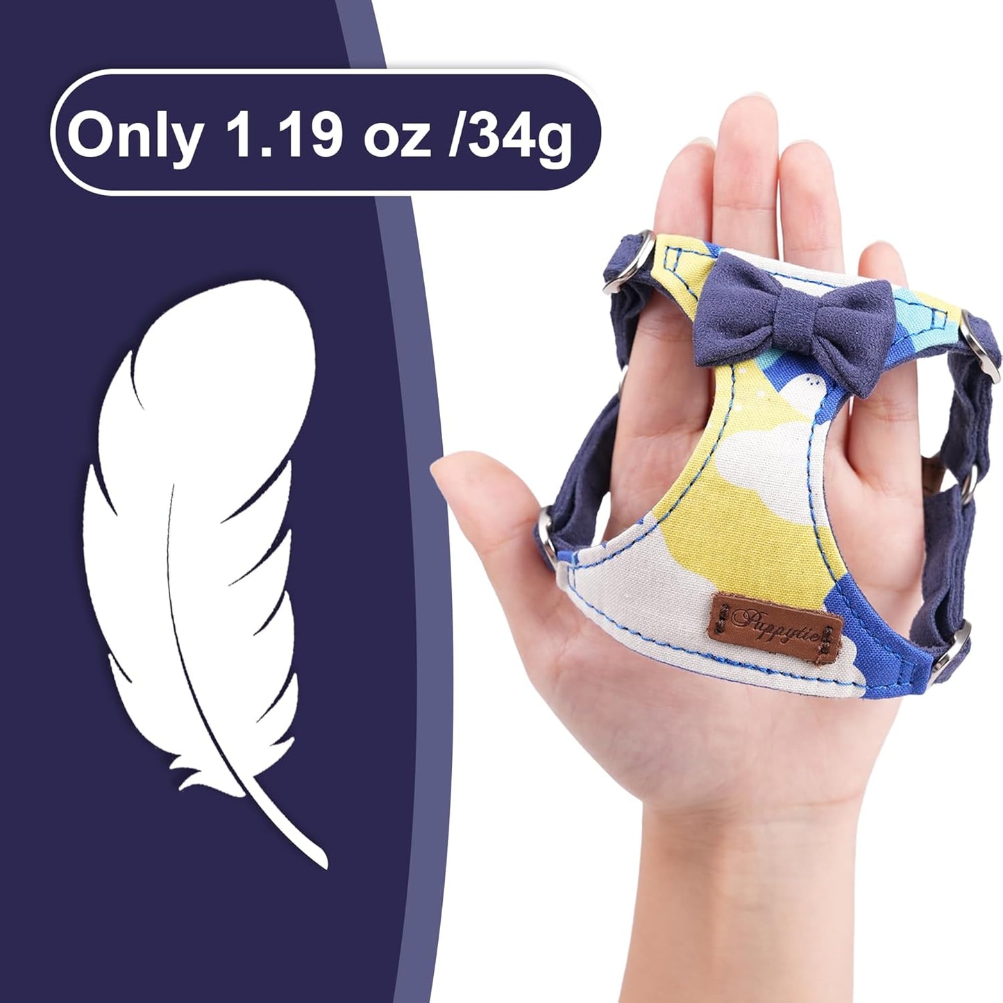 Puppytie No Pull Dog Harness with Multifunction Dog Leash,Soft Adjustable No Choke Escape Proof Pet Harness Vest for Medium Dogs,Suede Bow Navy,M