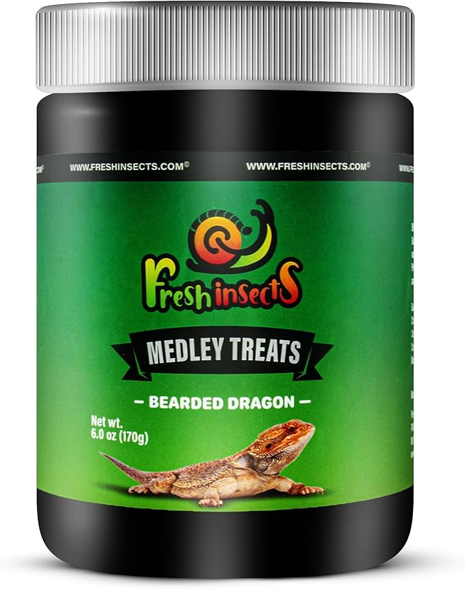 Medley Treat Bearded Dragon Food - Freeze Dried Mealworms, Grasshoppers, Crickets, Quality Tested, Vitamin & Calcium Enriched, Essential Proteins, Fats & Minerals - For Bearded Dragons, Reptiles 2.5oz