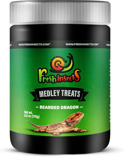 Medley Treat Bearded Dragon Food - Freeze Dried Mealworms, Grasshoppers, Crickets, Quality Tested, Vitamin & Calcium Enriched, Essential Proteins, Fats & Minerals - For Bearded Dragons, Reptiles 2.5oz