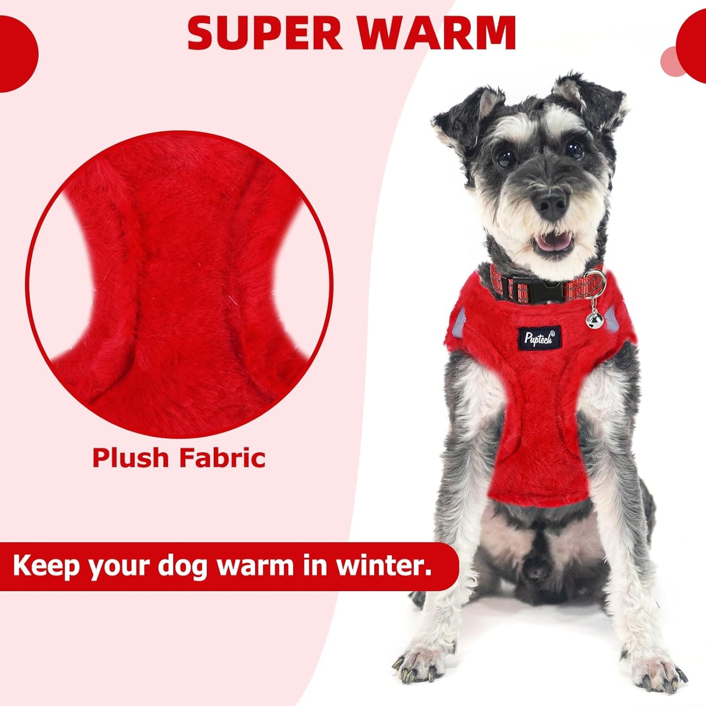 PUPTECK Adjustable Dog Harness Collar and Leash Set Step in No Pull Pet Harness for Small Medium Dogs Puppy and Cats Outdoor Walking Running, Soft Mesh Padded Reflective Vest Harnesses, Red M