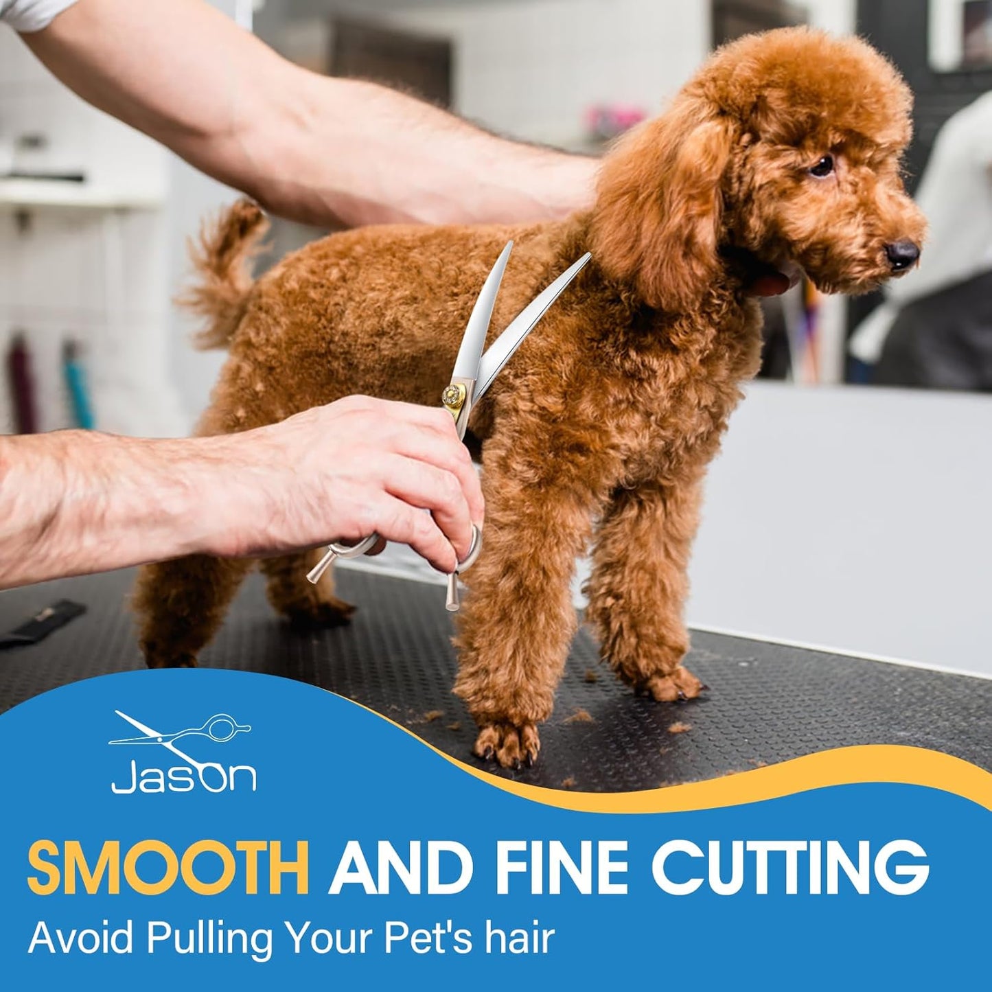 JASON 7.5" Dog Grooming Scissors - Professional Curved Shear with Ergonomic Handle Japanese 440C Stainless Steel Pet Scissor with Diamond Screw for Dogs, Cats and Other Animals