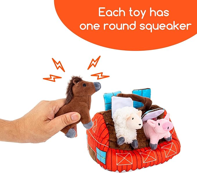 Hollypet Hide and Seek Squeaky Dog Toy, Designed Interactive Puzzle Plush Stuffed Puppy Toys, Farm
