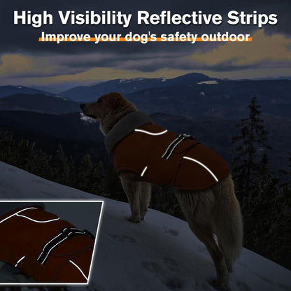 Lelepet Dog Coat Waterproof Dog Jacket Reflective Fleece Vest with Adjustable Buckle & Leash Hole Windproof Cold Weather Coats for Small Medium Large Dogs, Warm Hunting Vest, Orange, M