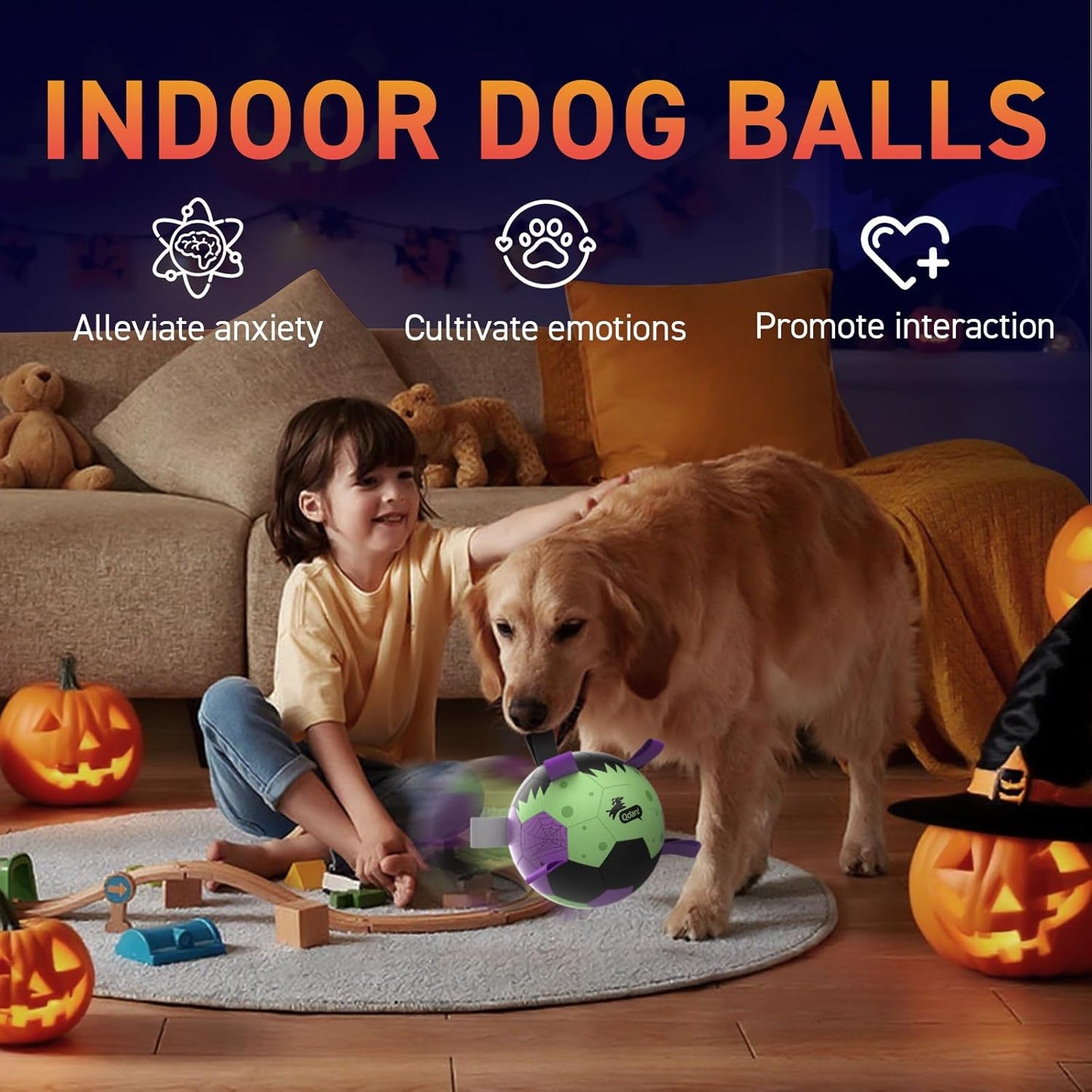 QDAN Dog Toys Ball: Dog Soccer Balls with Straps- Outdoor Herding Balls Toys for Small Medium Dogs- Halloween Puppy Pet Birthday Gifts- 6 Inch Purple Green