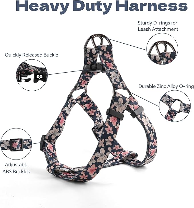QQPETS Dog Harness Leash Set Adjustable Heavy Duty No Pull Halter Harnesses for Small Medium Large Breed Dogs Back Clip Anti-Twist Perfect for Walking