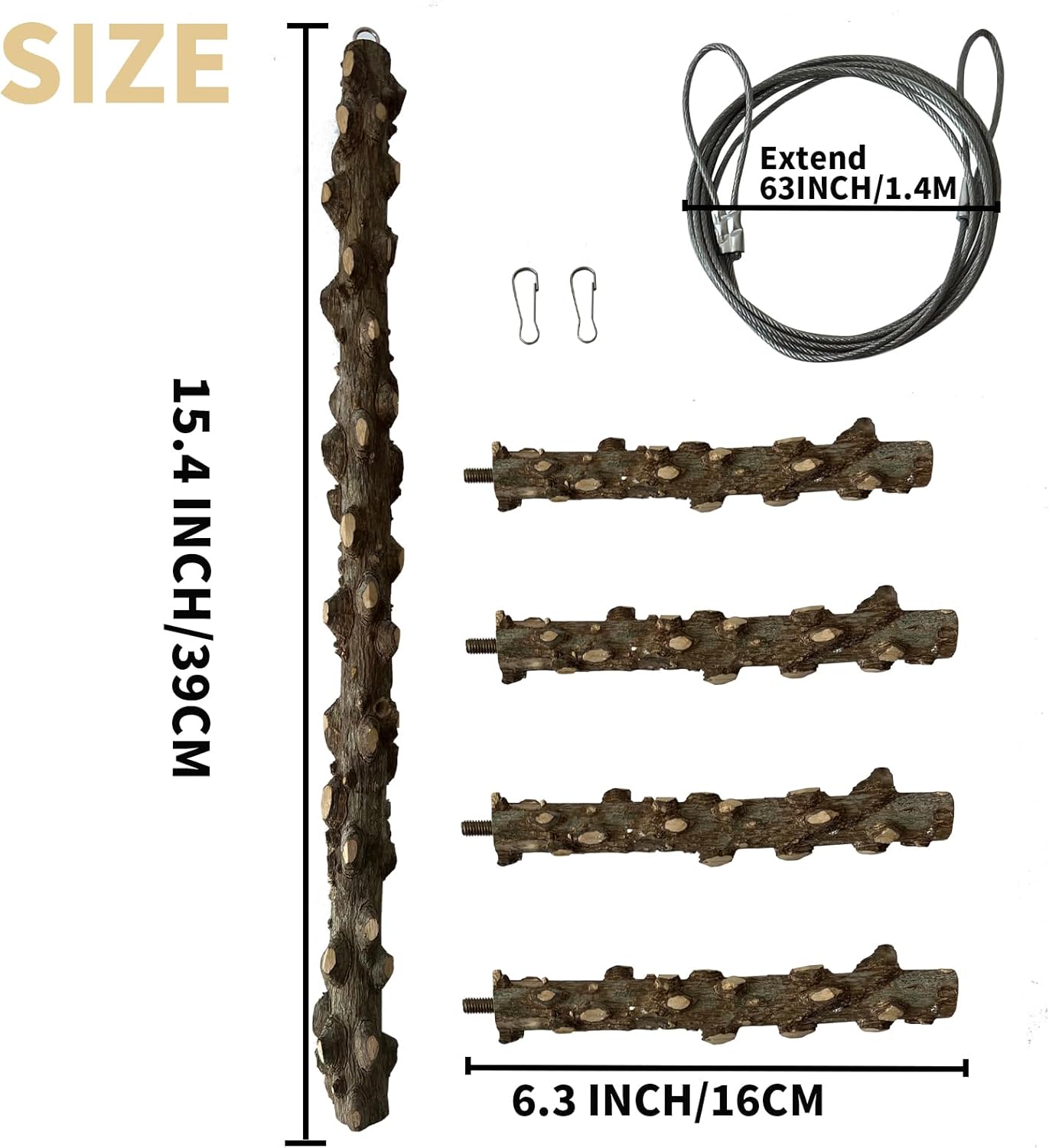 FlidRunest Bird Perch, Hanging Bird Tree Ceiling Perch Swing Toy, Natural Pepper Wood Bird Training Toy for Parrot Parakeet Cockatiel Conure Small-Medium Birds