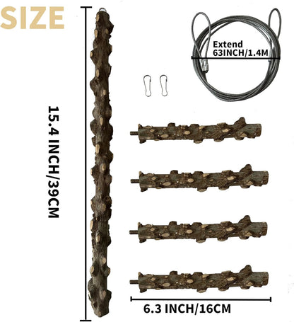 FlidRunest Bird Perch, Hanging Bird Tree Ceiling Perch Swing Toy, Natural Pepper Wood Bird Training Toy for Parrot Parakeet Cockatiel Conure Small-Medium Birds