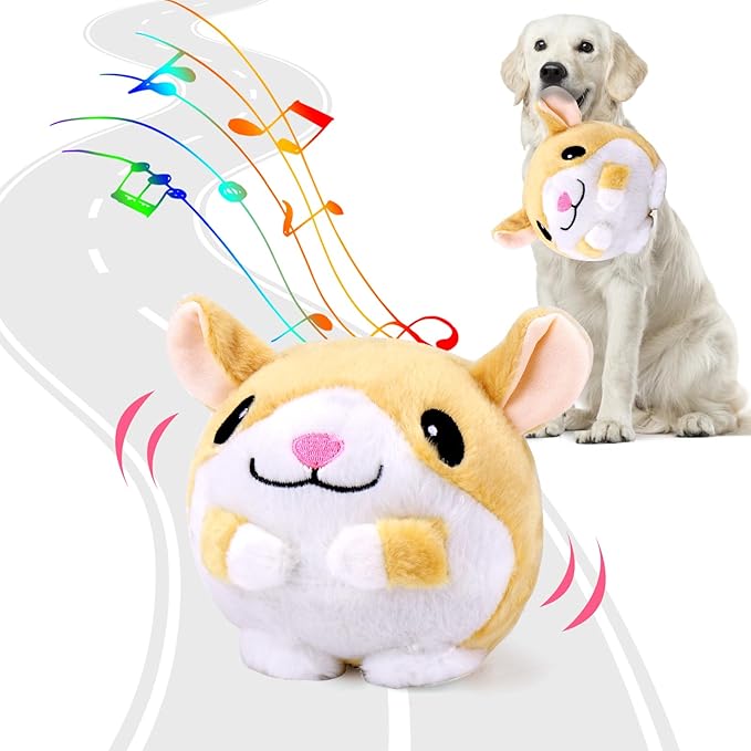 BABORUI Interactive Dog Toys Hamster, Jumping Squeaky Dog Toys with Recording and Music Modes, Rechargeable Moving Dog Chew Toys for Small/Medium/Large Dogs to Keep Them Busy