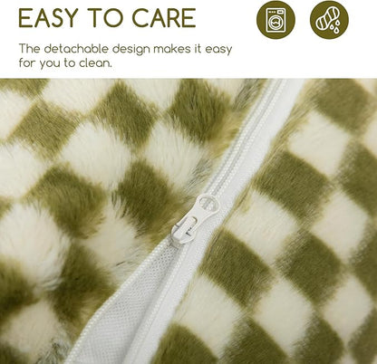 Hollypet Cat Bed Fluffy Plush Mutifuctional Double-Layer Soft Pet Couch Orthopedic Sofa Nest Beds for Small Cats and Dogs, Green and White (21x15x8 inch)