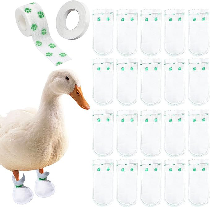20 Pcs Disposable Boots for Real Duck Feet, Bumble Foot for Duck Pet Duck Supplies with Blue Bandage, Large Size (Green)