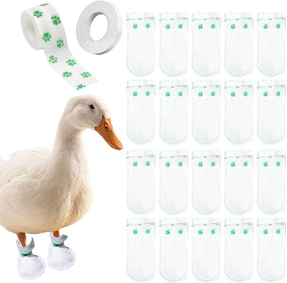 20 Pcs Disposable Boots for Real Duck Feet, Bumble Foot for Duck Pet Duck Supplies with Blue Bandage, Large Size (Green)
