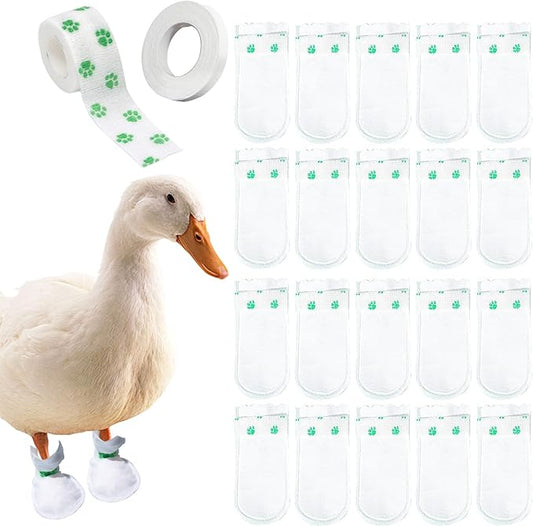 20 Pcs Disposable Boots for Real Duck Feet, Bumble Foot for Duck Pet Duck Supplies with Blue Bandage, Large Size (Green)
