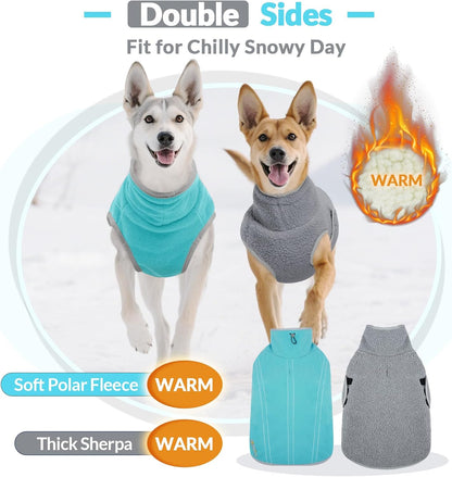 ROZKITCH Reversible Dog Coat Super Warm Fleece Sherpa Sweater with Embroidery, Adjustable Double-Sided Plush Sweatshirt for Small Mdium Large Giant Breeds Bluegreen 4XL