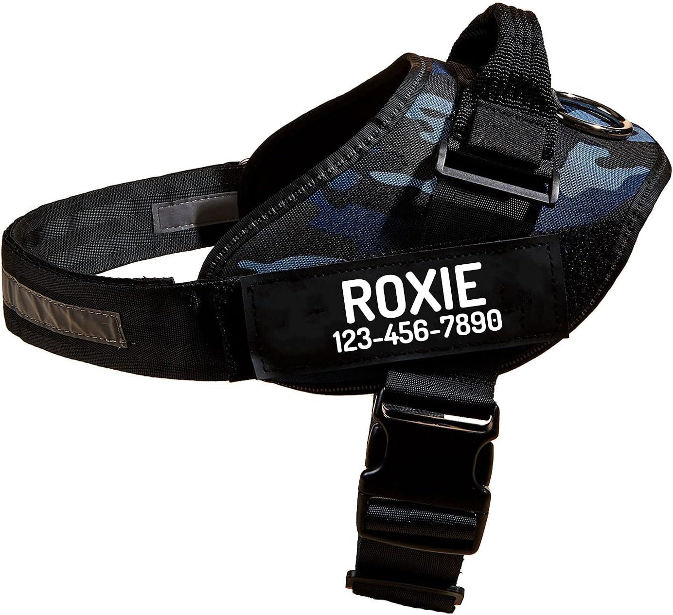 PawPawify Custom No Pull Dog Harness with Name and Phone Number, Heavy Duty Personalized Pet Vest to Prevent Tugging, Pulling, or Choking, Training and Walking (Camouflage Navy, S (Chest 16-21in))
