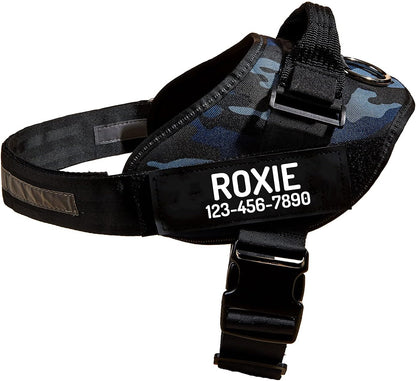 PawPawify Custom No Pull Dog Harness with Name and Phone Number, Heavy Duty Personalized Pet Vest to Prevent Tugging, Pulling, or Choking, Training and Walking (Camouflage Navy, S (Chest 16-21in))