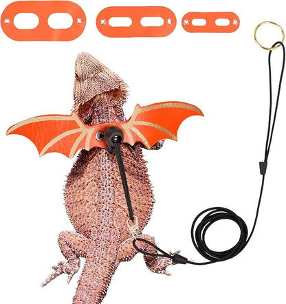 ADOGGYGO Bearded Dragon Leash Harness, 3 Size Pack Orange Lizard Wing Harness with Removable Leash for Bearded Dragon Lizard Reptiles