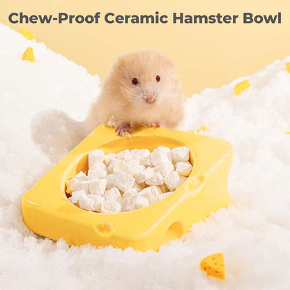 mini&moe Hamster Food Bowl - Ceramic Guinea Pig Bowl Chew-Proof Small Pet Anti-Turning Food & Water Feeding Dish for Rabbit, Gerbils, Mice, Rats, Chinchillas - 4.3in Cute Cheese-Shaped