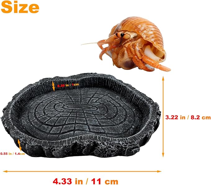 2 Pack Shallow Reptile Food Bowls, Reptile Feeding Terrarium Bowls for Bearded Dragon Lizard Frog Gecko Tortoise Hermit Crab Snail (Black)