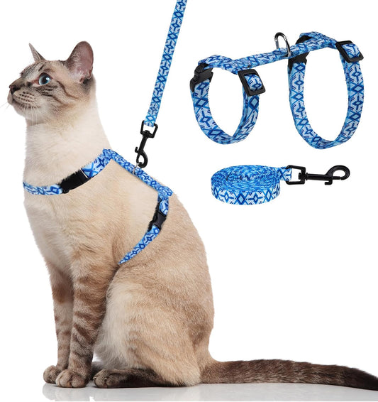 PAWCHIE Cat Harness and Leash Set, Cats Escape Proof-Adjustable Kitten Harness Lightweight Soft Outdoor Walking Travel Pet Safe Harness, Puppy Harness for Girl Cats Bunny Rabbit Small Dog, Blue M