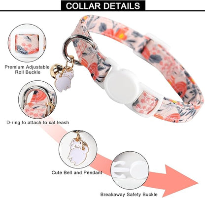 Unique style paws 2 Pack Kitten Collar Breakaway with Bell & Pendant, Adjustable Safety Cat Cotton Collars for Girl Boy Cats and Small Pets