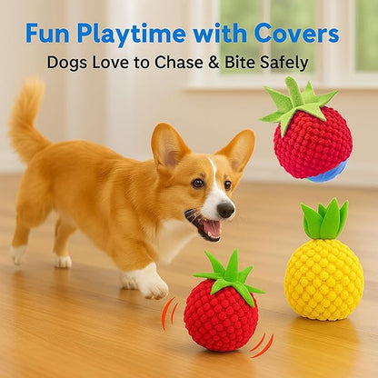 2Pcs Dog Ball Covers – Plush Tomato & Pineapple Sleeves for Interactive Dog Toys, Soft Durable Protectors for Automatic Rolling Bouncing Balls, Extend Toy Life, Fun for Small Medium Large Dogs