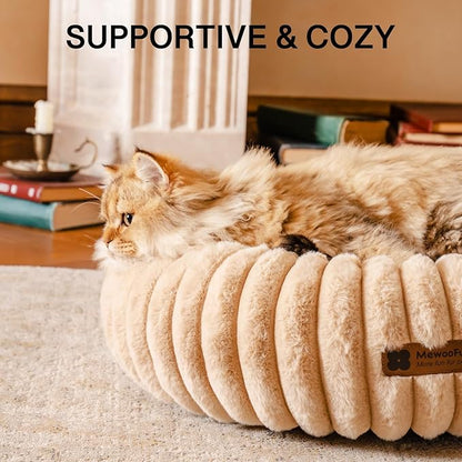 MEWOOFUN Cat Bed, Washable Beds for Indoor Cats, Cute Donut Bed Fluffy Pet Bed with Non-Slip Bottom, Calming Round Bed for Puppy and Kitten (Light Brown)