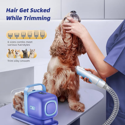 Dog Grooming Kit with Vacuum, All-in-One Pet Grooming Vacuum for Dogs and Cats, Low Noise Pet Hair Clipper & Shedding Brush, Dog Hair Remover, Cat Pet Groomer Set with Cleaning Brushes, Blue