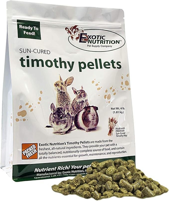 Timothy Pellets (4 lb.) - 100% All Natural, High Fiber, Sun Cured Timothy Hay Grass Food & Treat - Rabbits, Guinea Pigs, Chinchillas, Degus, Prairie Dogs, Tortoises, Hamsters, Gerbils, Rats