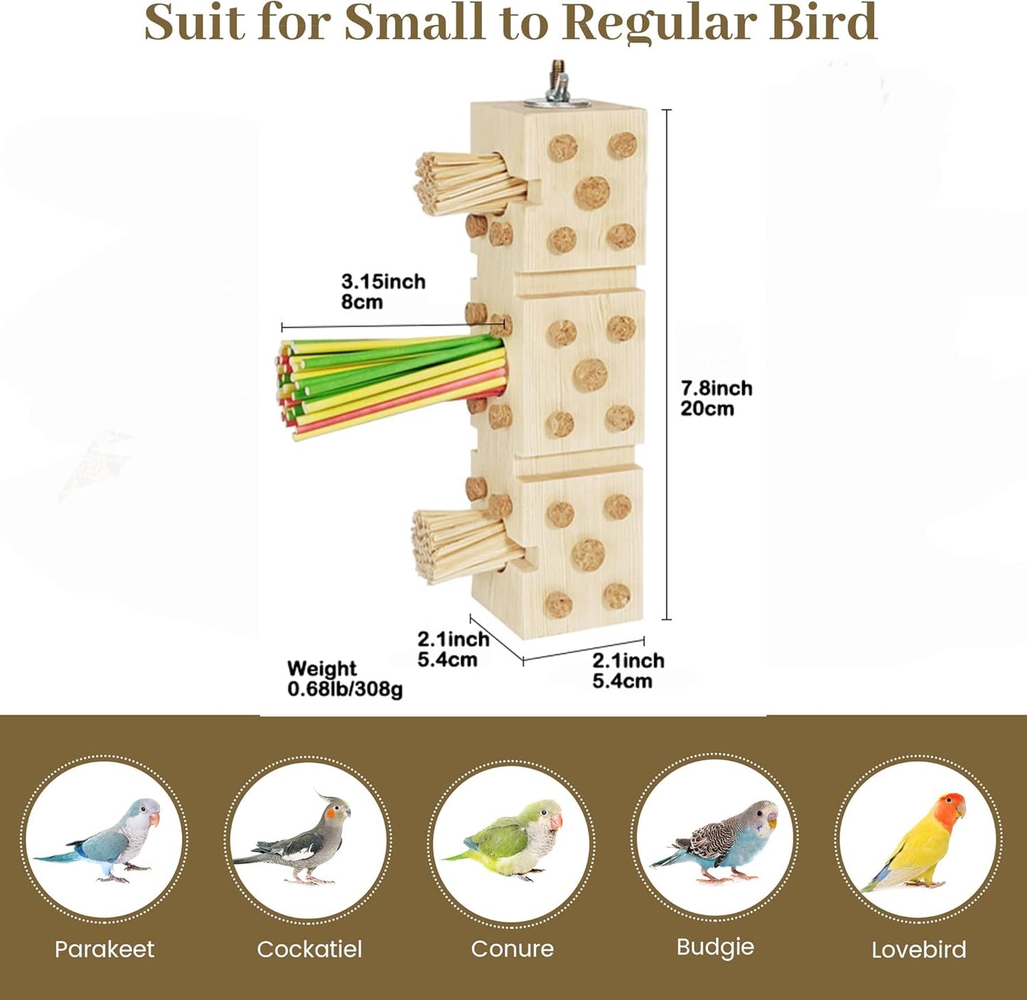 Parrot Toy Cage Perch with Pine Wood Foraging Smart Chewing Toy Soft Corks for Small to Regular Size Parrot Cockatiel Foraging Toy