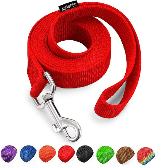 AMAGOOD 6 FT Puppy/ Dog Leash, Strong and Durable Traditional Style Leash with Easy to Use Collar Hook, Great for Small, Medium and Large Dogs (1 in x 6 ft, Red)
