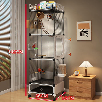 Large Parrot Cage with Acrylic Doors, 4 Casters, Perch & Feeder, Detachable Drawer, Ideal for Cockatiels, Budgies, Conures, Indoor/Outdoor Use – Spacious White Birdcage(Black,36 * 36 * 142)
