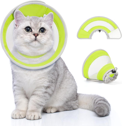 Breathable Air Mesh Cat Cone Collar Soft to Stop Licking, Adjustable, Foldable Lightweight Kitten Cones After Surgery Recovery for Cats & Kittens (Yellow Green,L)