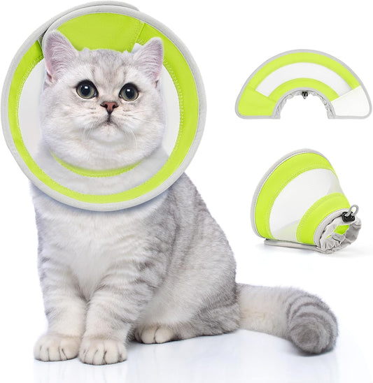 Breathable Air Mesh Cat Cone Collar Soft to Stop Licking, Adjustable, Foldable Lightweight Kitten Cones After Surgery Recovery for Cats & Kittens (Yellow Green,L)