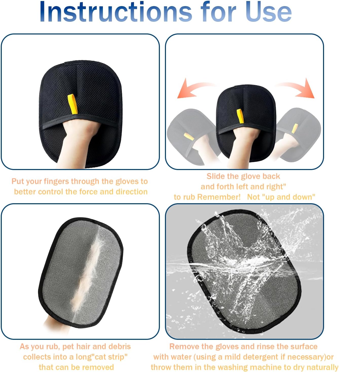 2 Pcs Pet Hair Removal Glove with Cat Comb,Reusable Electrostatic Pet Cat Dog Hair Remover Grooming Gloves Brush Tool for Couch,Furniture,Carpet,Car Seat