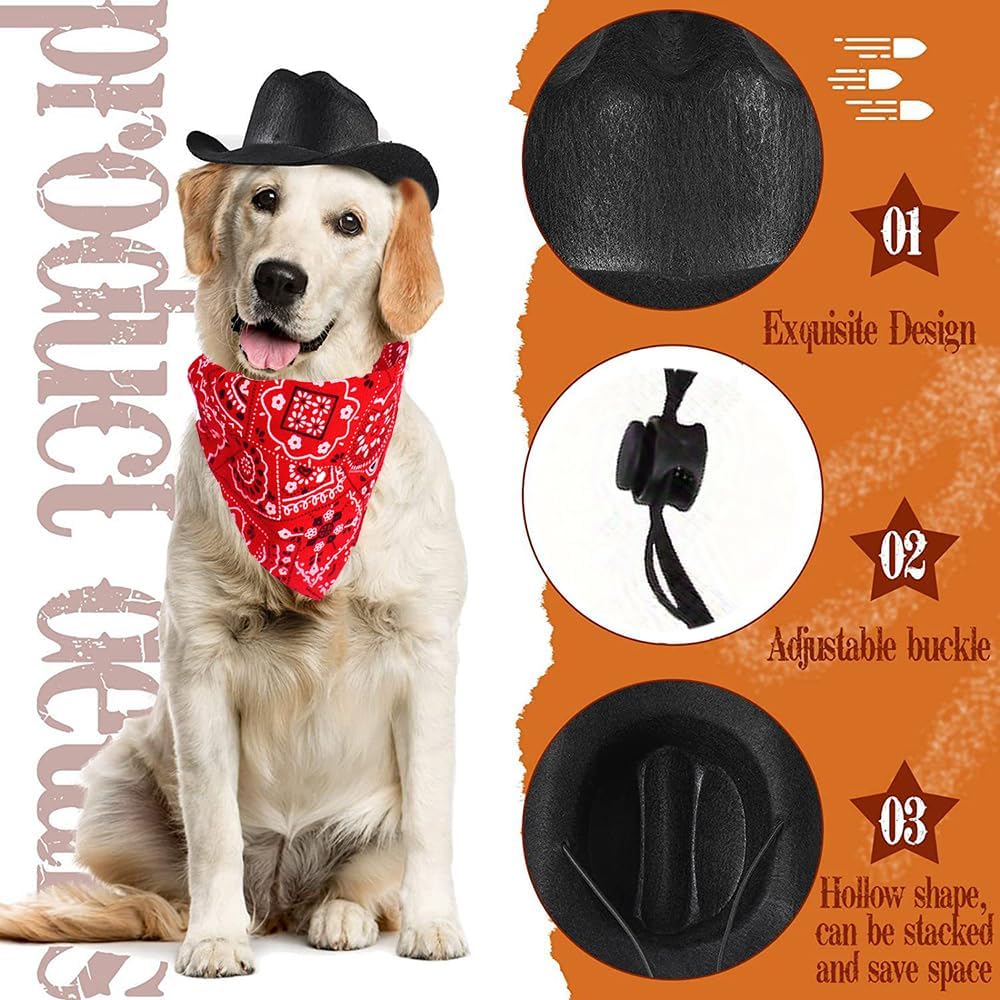 Dog Cowboy Costume Mini Black Cowboy Hat Pet Bandana Halloween Costume for Cat Size L