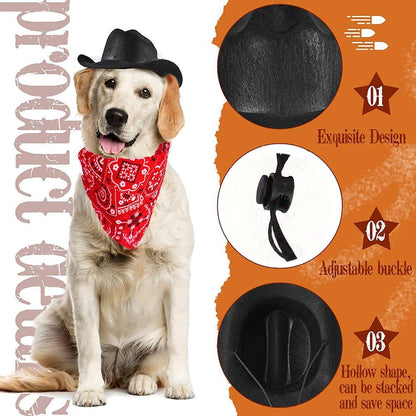Dog Cowboy Costume Mini Black Cowboy Hat Pet Bandana Halloween Costume for Cat Size L