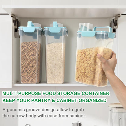 TBMax Airtight Rice Container 10 Lbs Cereal Dispenser, Small Pet Cat Dog Food Storage Container, Plastic Kitchen Pantry Food Storage Holder with Cup -Light Blue