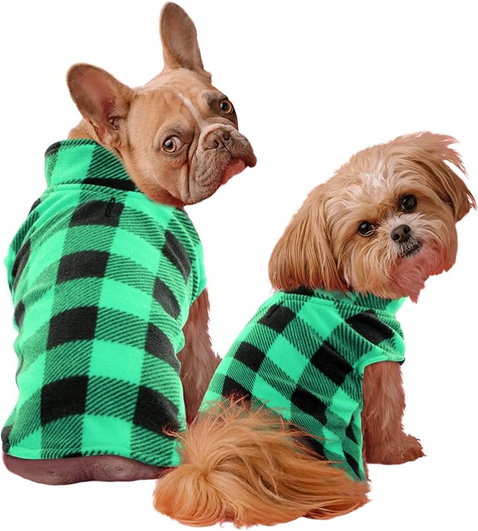 KAMA BRIDAL Spring Autumn Winter Coat Pullover Fleece Vest for Cats Small and Medium Dogs Thin Sweater Green & Black Plaid (Green, XS)