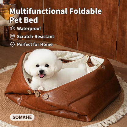 Cat Beds for Indoor Cats Dog Bed for Small Dogs 5 in 1 Function - Leather Mats Bed Cave Pillow Pad for Puppy & Kitten Four-Season 27.5 * 35.4inch Pink