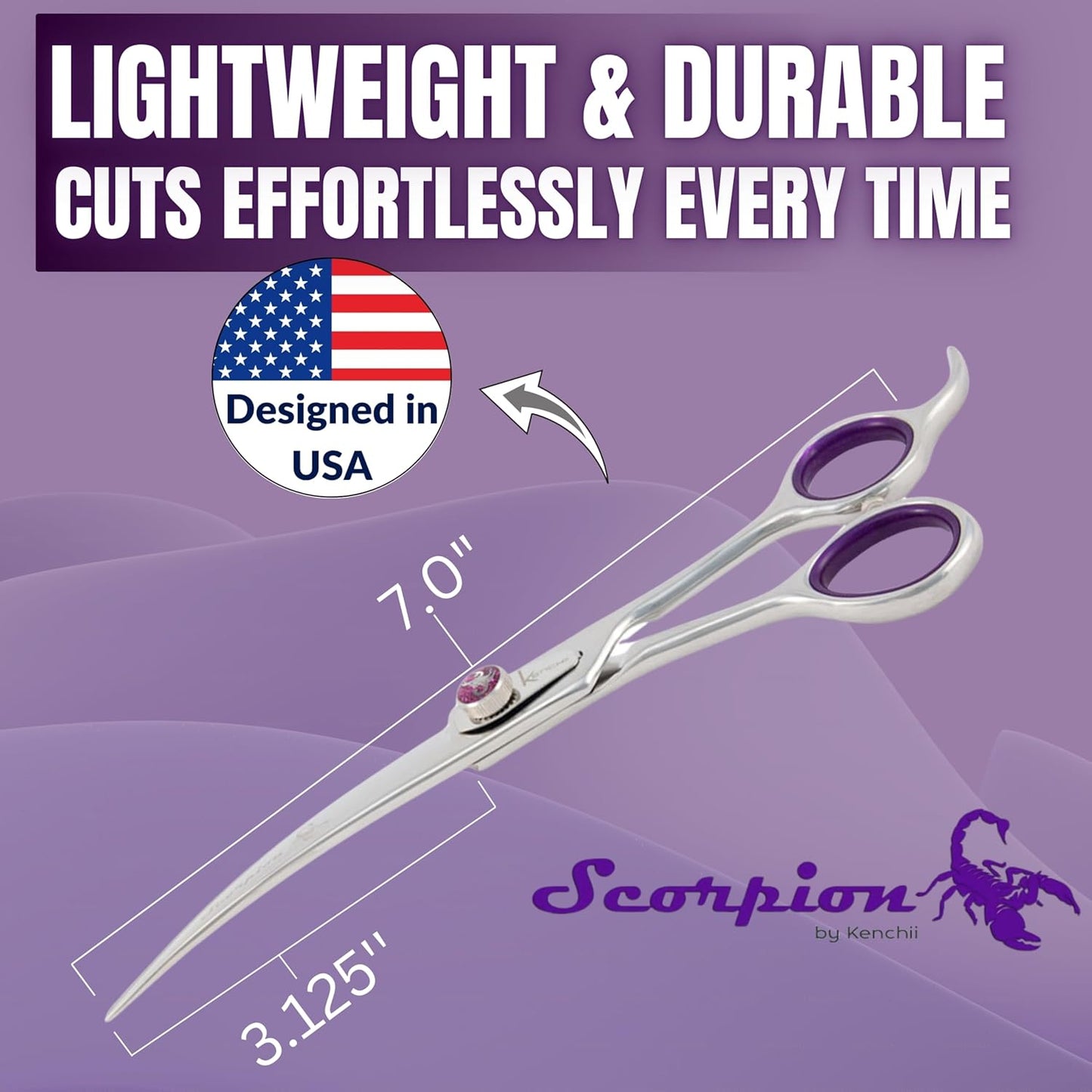 Kenchii Scorpion 7 Inch, Curved Grooming Scissors for Dogs and Pets - Premium Steel Scissors for Dog Grooming - Dog Shears Pet Grooming Accessories - Pet Hair Trimming Scissor