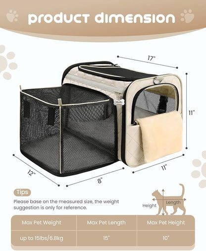 MIDOG Cat Carrier Soft for Small to Medium-Sized Cats,Up to 15 Lbs, TSA Airline Approved Soft Sided Pet Carrier,Collapsible Travel Cat Bag(Beige)
