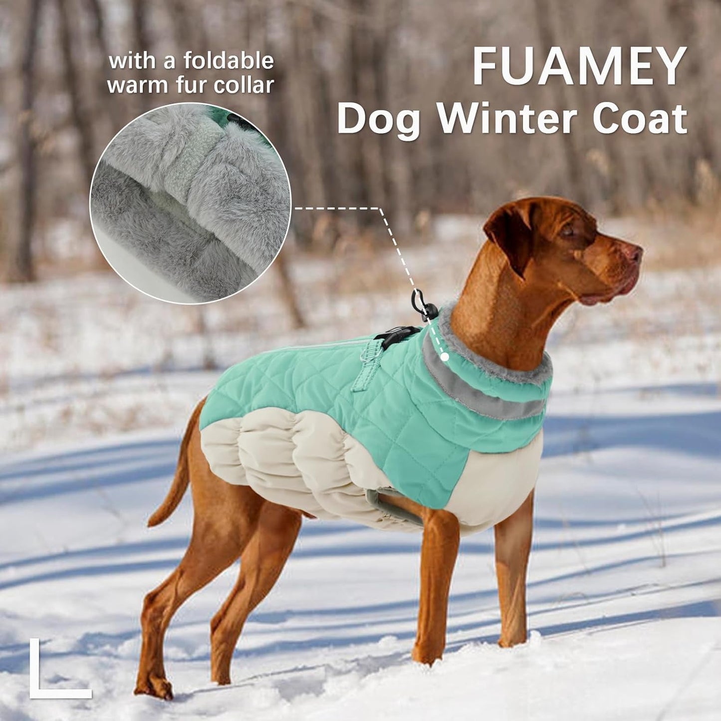 FUAMEY Dog Coat for Small Dogs,Waterproof Dog Winter Jacket with Harness Built in Puppy Cold Weather Coats Reflective Pet Vest with Zipper Warm Fleece Dogs Snowsuit Windproof Mint Green S