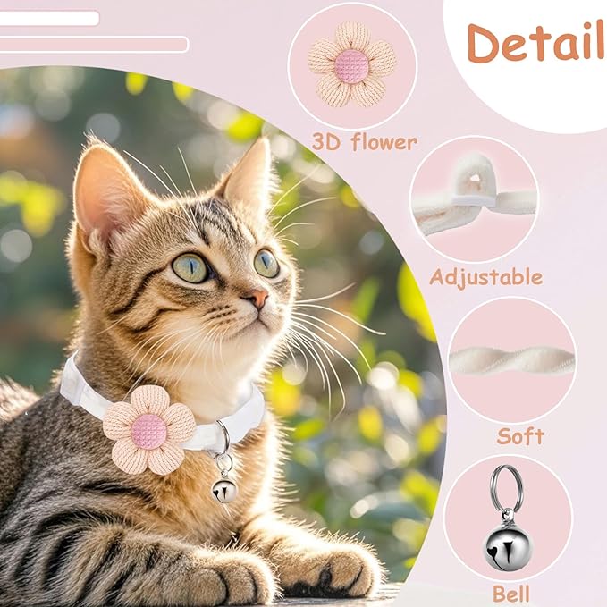 Breakaway Cat Collars with Bells, MUZIEBA Kitten Collar for Girl Boy Adjustable Safety Kitty Collars for Cats Puppy and Small Pets (White)