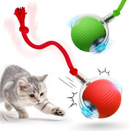 Interactive Cat Toy Ball, 2025 Upgraded Cat Toys for Bored Indoor Adult Cats, Self Rolling Interactive Dog Ball Toy, Automatic Smart Pet Toy Ball Kitten Toys (Red Green)